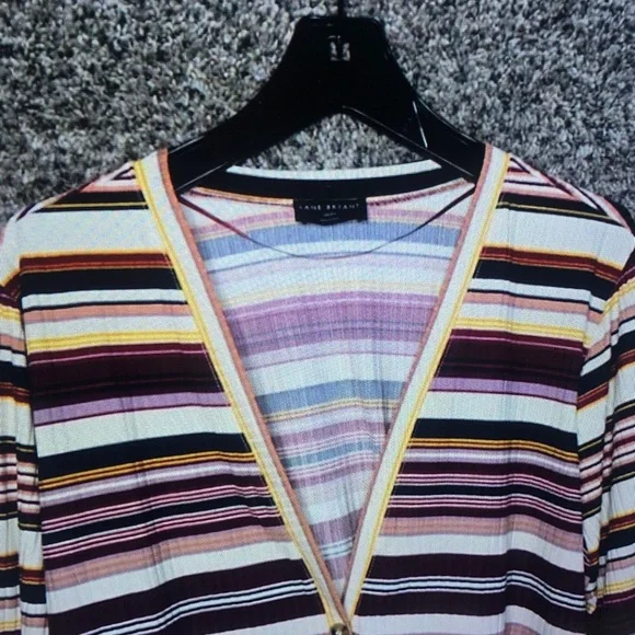 Striped V-Neck Button Cardigan in Pink, Burgundy & Cream - Picture 3 of 6